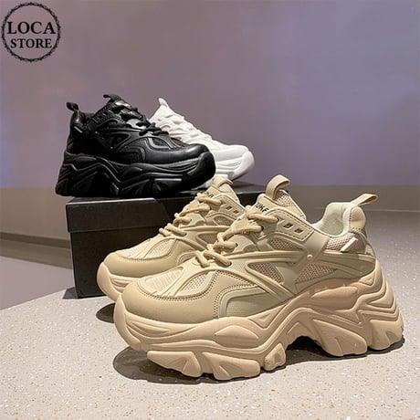 【3カラー】 ダットスニーカー 22.5～25.0cm メッシュスニーカー 厚底 スニーカー メッシュ レースアップ カジュアル スポーツ 韓国ファッション DTC-650990250796