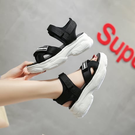 スポーツサンダル 厚底 スポサン 6.0cm 韓国ファッション レディース サンダル ベルト マジックテープ フラットサンダル 厚底サンダル フラット かわいい 歩きやすい 618070603594