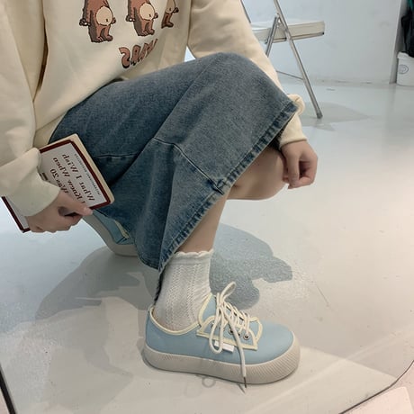 キャンバススニーカー 22.5～25.0cm 厚底 ベーシック シューレース カジュアル 韓国ファッション レディース 歩きやすい 大人可愛い ガーリー DTC-655801897804