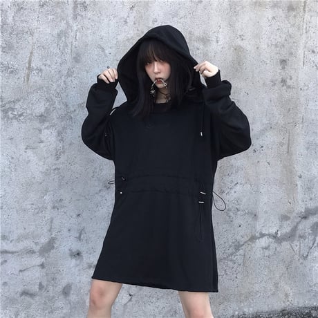 パーカーワンピース ウエストコード 刺繍 韓国ファッション レディース ワンピース ミニ丈 ゆったり ハイウエスト 長袖 大人可愛い ガーリー DTC-625440948860