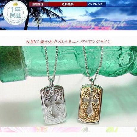 【ハワイアンジュエリー / HawaiianJewelry】 ペンダント クロス ネックレス プルメリア スクロール ホヌ (gps8826)