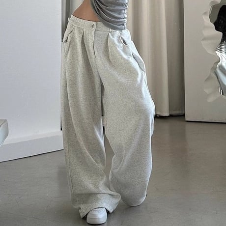 スウェットパンツ 裏起毛 タック入り ワイドパンツ ウエストゴム ウエストボタン ハイウエスト ボトムス イージーパンツ ゆったり レトロ カジュアル DTCA-841343220053
