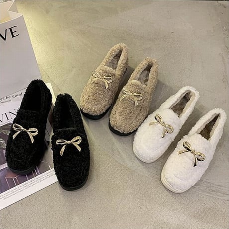 ファーシューズ ラムウール パンプス 22.5～25.0cm韓国ファッション レディース ボアシューズ ファー 防寒 もこもこ 歩きやすい 履きやすい カジュアル 631545625682