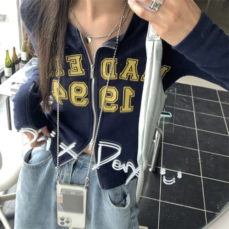 【2カラー】 トップス ジップアップ ショート丈 スリム 古着風 長袖 レトロ 韓国ファッション レディース 大人可愛い ガーリー カジュアル DTC-652255998537
