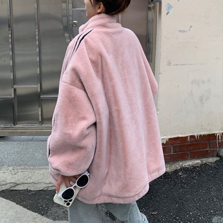 ボアジャケット ボアブルゾン 袖ライン もこもこ ゆったり ボア ラムウール ドロップショルダー ジップアップ 韓国ファッション レディース カジュアル ガーリー DTC-658093490430