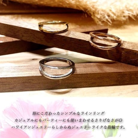 ハワイアンジュエリー Hawaiianjewelry 2連 リング 金属アレルギー対応 スクロール 指輪 K14イエローゴールド サージカルステンレス メンズ レディース インスタ grs8660