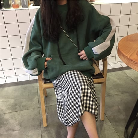 袖ライン パーカー 韓国ファッション レディース ドロップショルダー アウター ゆったり 長袖 春 秋 冬 大人カジュアル 韓国 オルチャンファッション (DTC-605612506136)