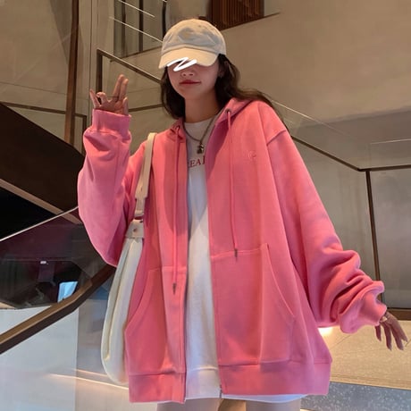 ジップアップ パーカー ワンポイント 韓国ファッション レディース トップス 長袖 カジュアル ストリートファッション DTC-638737949320