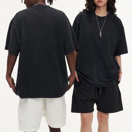 ユニセックス ヴィンテージ風 tシャツ ウォッシュ加工 オーバーサイズ ドロップショルダー ルーズ 無地 レトロ カジュアル ストリート系男子 ストリート系女子 DTCA-786974473888