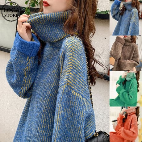 ニット セーター タートルネック 厚い 韓国ファッション レディース ハイネック トップス ルーズ ゆったり ウール 体型カバー 大人可愛い ガーリー DTC-629244791892
