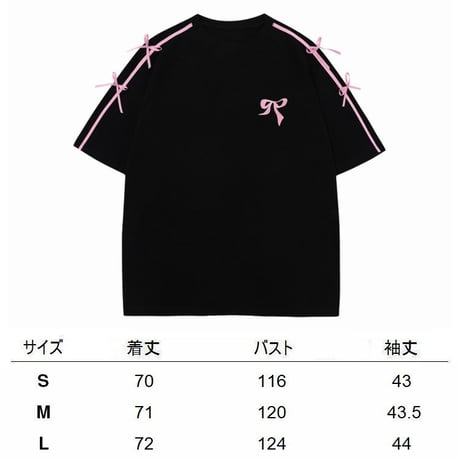 Tシャツ 刺繍 リボン 袖ライン オーバーサイズ クルーネック トップス 半袖 レトロ 韓国ファッション レディース 大人可愛い ガーリー DTC-789279670813