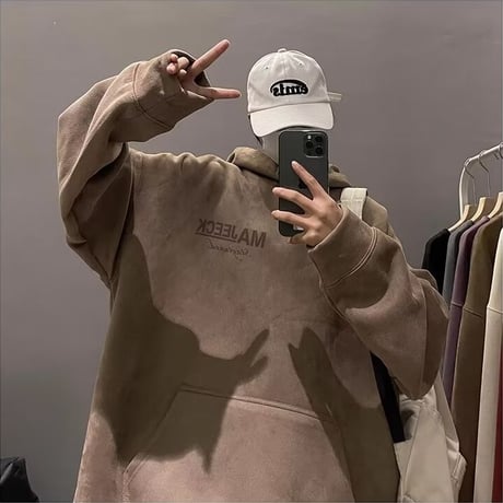 ユニセックス スエード調 パーカー フーディー プルオーバー ロゴ トップス 長袖 オーバーサイズ ゆったり ストリート系男子 ストリート系女子 カジュアル DTCA-854775421280