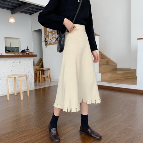 ニットスカート ミドル丈 Aライン ハイウエスト 韓国ファッション レディース スカート ニット 大人可愛い ガーリー DTC-631863287111