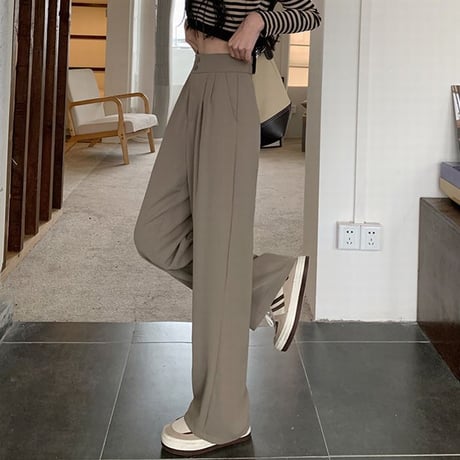 ワイドパンツ ストレートパンツ パンツ タック スラックス ハイウエスト シンプル レトロ 韓国ファッション レディース 大人可愛い ガーリー DTC-666705107446