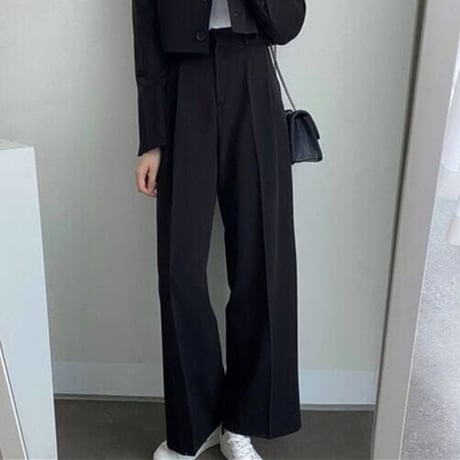 セットアップ 2点セット ショートジャケット ワイドパンツ ショート丈 テーラードジャケット タックパンツ パンツスーツ 長袖 レトロ 大人可愛い DTCA-740940979194