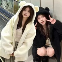 クマ耳 フード付き ボアブルゾン ファーブルゾン アウター ラムウール もこもこ 防寒 ゆったり ルーズ 長袖 冬 レトロ 大人可愛い ガーリー DTCA-831602266614