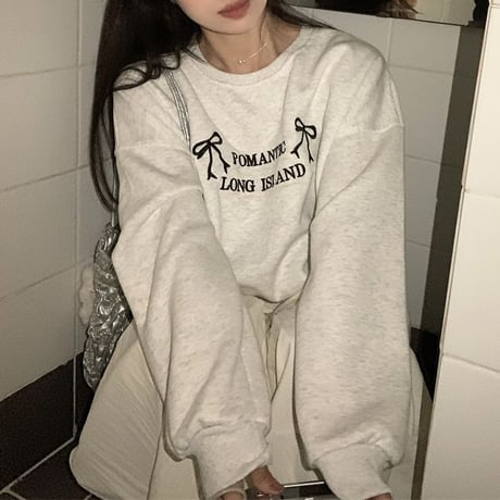 スウェット トレーナー リボン ロゴ プルオーバー トップス ルーズ ゆったり 長袖 レトロ 韓国ファッション レディース 大人可愛い ガーリー カジュアル DTC-769369677144