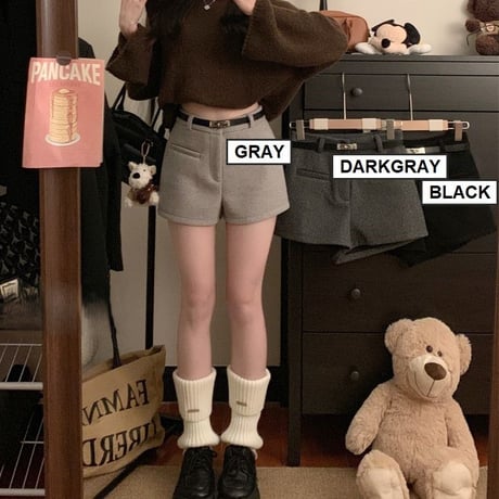 ショートパンツ ウール ハイウエスト スリム Aライン フェイクウール ショートボトム レトロ 韓国ファッション レディース 大人可愛い ガーリー カジュアル DTCA-859331219129
