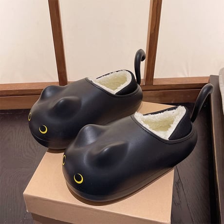 ネコ 尻尾付き スリッパ 23.0～25.0cm インナーボア 猫 ルームシューズ 防寒 EVA もこもこ 軽量 暖かい かわいい 韓国ファッション レディース DTC-740844337006