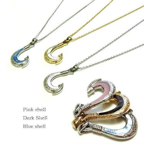 ハワイアンジュエリー ネックレス 金属アレルギー対応 フィッシュフック シェル リバーシブル カレイキニ サージカルステンレス メンズ レディース アクセサリー gps8956