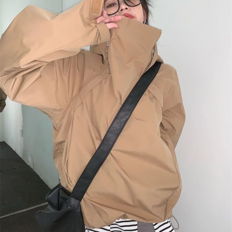 フード付き トレンチ ジャケット スタンドカラー ジップアップ ドローコード ルーズ 長袖 レトロ 韓国ファッション レディース 大人可愛い ガーリー カジュアル DTC-684850974613