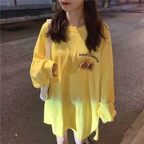 長袖 ロング Tシャツ オーバーサイズ 韓国ファッション レディース ロングTシャツ ロンt ルーズ トップス ゆったり カットソー 大人可愛い ガーリー DTC-625359276693