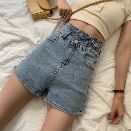 ハイウエスト デニムショートパンツ タイト デニム デニム短パン ショーパン ショートパンツ レトロ 韓国ファッション レディース 大人可愛い ガーリー カジュアル DTC-646974335441