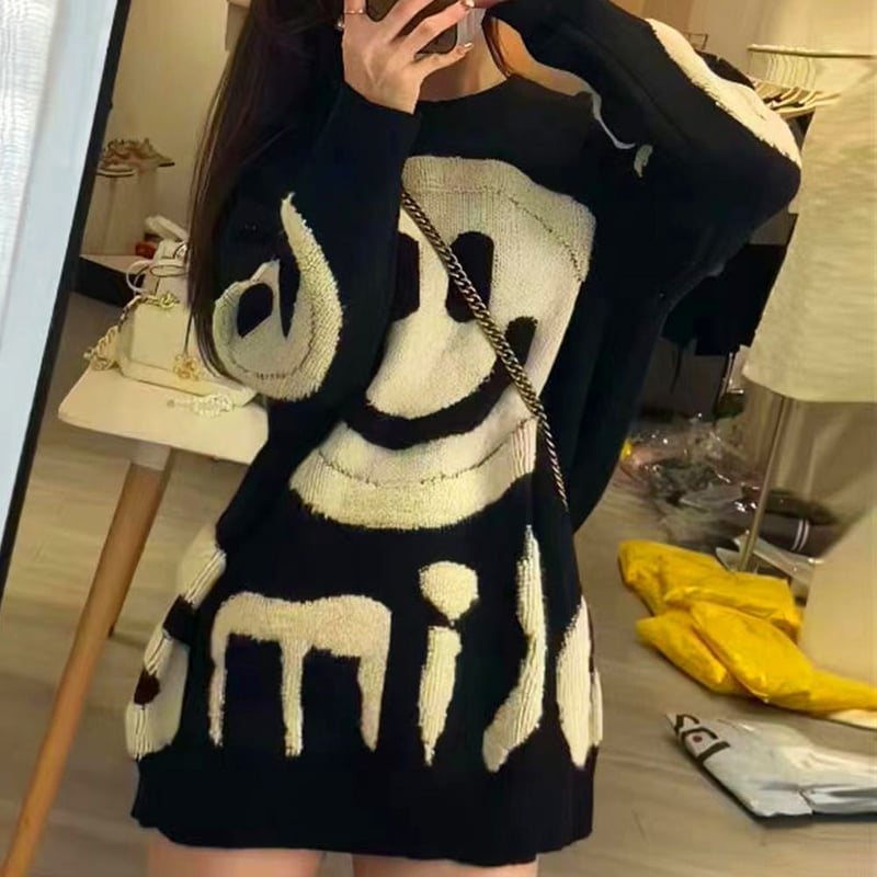 ニット スマイリー ニコちゃんマーク セーター トップス プルオーバー