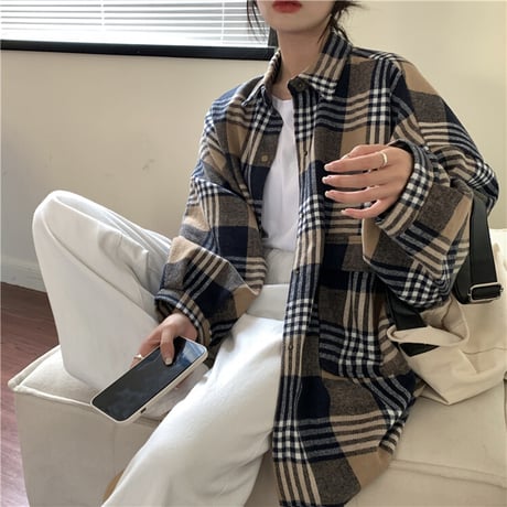 タータンチェック シャツ オーバーサイズ チェック柄 チェックシャツ 長袖 レトロ 韓国ファッション レディース 大人可愛い ガーリー カジュアル ストリート系 DTC-655403413522