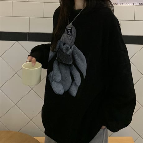トレーナー うさぎ ラビット スウェット 厚手 オーバーサイズ 長袖 ゆったり レトロ 韓国ファッション レディース 大人可愛い ガーリー カジュアル DTC-659139065147