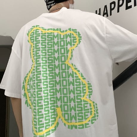 ユニセックス Tシャツ 半袖 クマちゃん ベアー レタープリント オーバーサイズ 韓国ファッション メンズ レディース カジュアル ストリートファッション DTC-644216065107