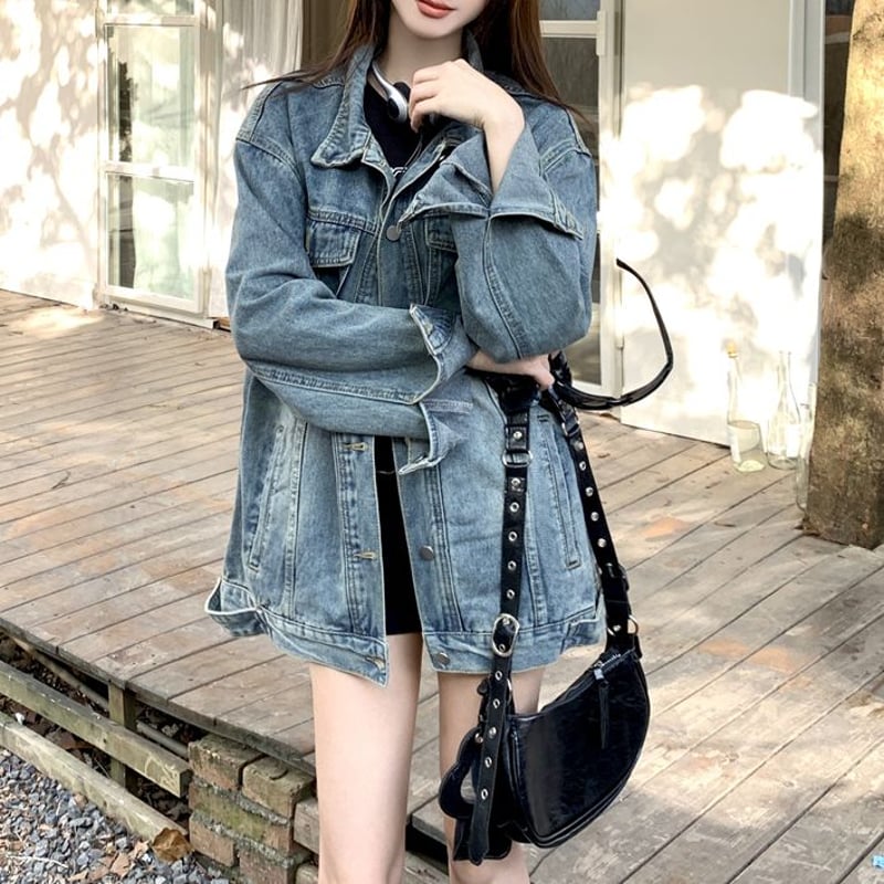 韓国 服 レディース アウター デニムジャケット オーバーサイズ 青 ジャケット 楽天市場】アウター デニム ジャケット オーバーサイズ