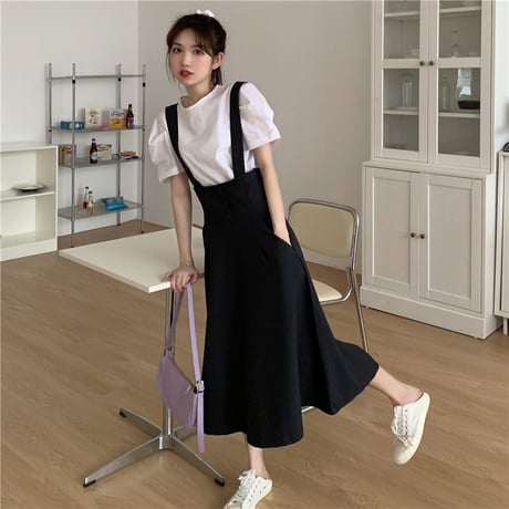 ストラップスカート ジャンパースカート ウエストゴム 韓国ファッション レディース スカート カジュアル ガーリー DTC-616346636626