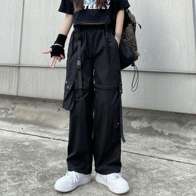 2WAY カーゴパンツ ワイドパンツ バックルベルト ストラップ 