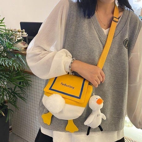 ショルダーバッグ あひる ぬいぐるみ キーホルダー ミニバッグ 斜め掛け ユニーク かわいい バッグ 鞄 レトロ カジュアル 韓国ファッション レディース DTC-706429388923
