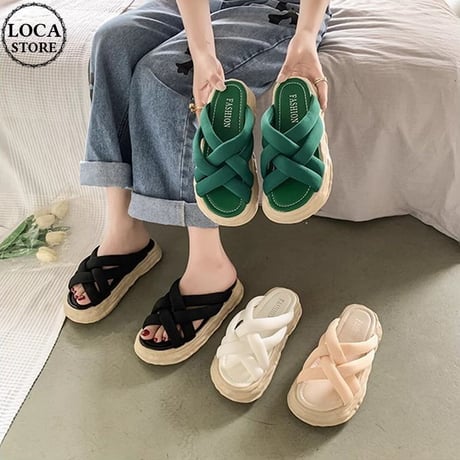 クロスベルト 厚底サンダル 22.5～25.0cm プラットフォーム 厚底 サンダル ビーチサンダル 美脚効果 脚長 トレンド 韓国ファッション レディース DTC-646643961256