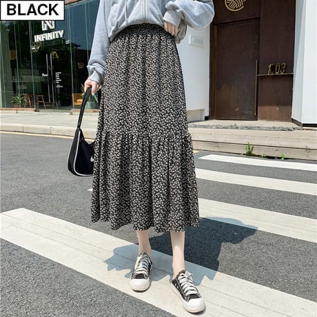 花柄 スカート 裏起毛 裏地あり フレア 韓国ファッション レディース フローラル Aラインスカート ロング丈 シフォン ハイウエスト 大人可愛い ガーリー DTC-628495280732
