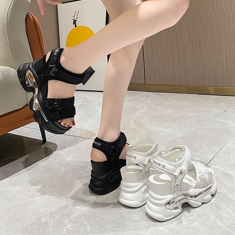 厚底 サンダル 22.0～24.5cm プラットフォーム 厚底サンダル オープントゥ 10cmヒール かわいい 韓国ファッション レディース カジュアル DTC-712773137086