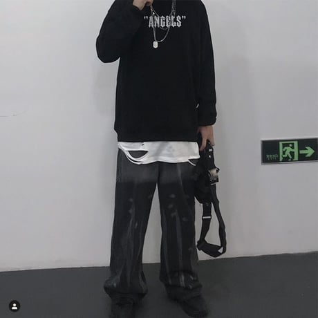 ユニセックス トレーナー プラスベルベット 天使の羽 プリント 長袖 オーバーサイズ 韓国ファッション メンズ レディース 男女兼用 大きめ カジュアル ストリート DTC-598784024725