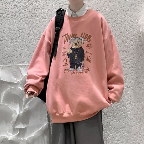 ユニセックス トレーナー クマちゃん ベアー プリント 長袖 スウェット オーバーサイズ ゆったり 韓国ファッション メンズ レディース カジュアル ストリート DTC-656851641972