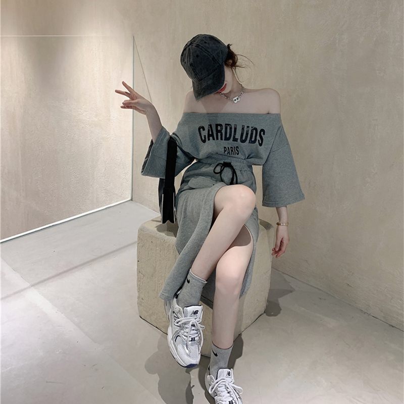 セットアップ スウェット オフショル スリット スカート 韓国 セットアップ 2点セット Tシャツ + スカート オフショル