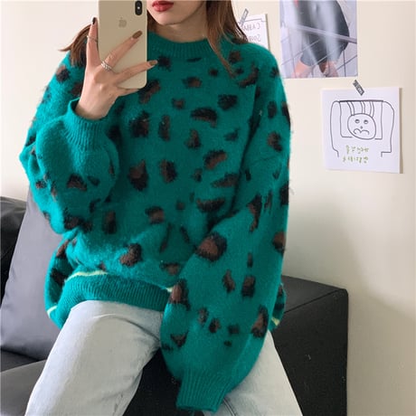 ニット セーター 3カラー レオパード柄 ヒョウ柄長 袖 プルオーバー 韓国ファッション レディース トップス ラウンドネック 大人可愛い かわいい ガーリー DTCA-688582321649