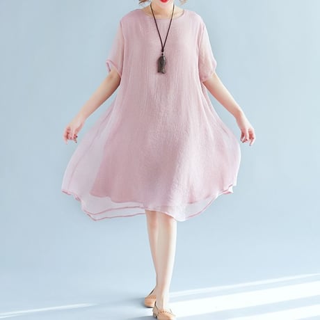 レディース シフォン レースワンピース ミモレ丈 レース マタニティ ミモレ丈 半袖 ゆったり ガーリー 韓国ファッション (DCT-567366180836)