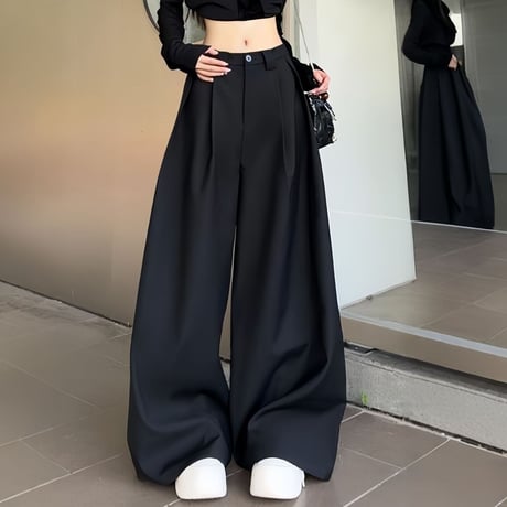 ワイドパンツ タックパンツ スラックス フレアパンツ ハイウエスト ボトムス ストレートパンツ ズボン レトロ 大人可愛い ガーリー DTCA-895514357720