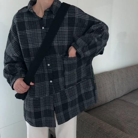 チェック柄 シャツ ルーズ レディース アウター オーバーサイズ シンプル 長袖 大人カジュアル 春 秋 韓国 韓国ファッション (DTC-603916094881)