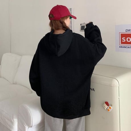 パーカー プラスベルベット プルオーバー オーバーサイズ シンプル ルーズ 韓国ファッション レディース トップス 裏起毛 ガーリー カジュアル ストリート系 DTC-628322584370