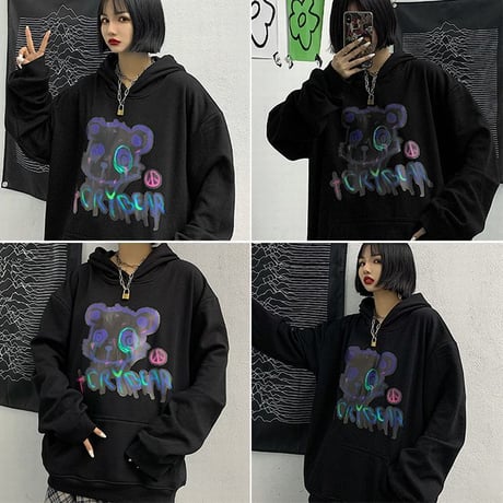 ユニセックス プルオーバー パーカー CRY BEAR 裏起毛 韓国ファッション メンズ レディース オーバーサイズ ストリートDTC-608810436575