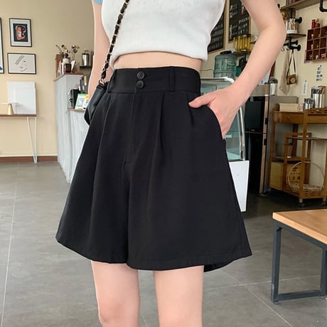 ワイドパンツ ショートパンツ 薄手 韓国ファッション レディース ショート丈 ハイウエスト ガーリー DTC-618569677358