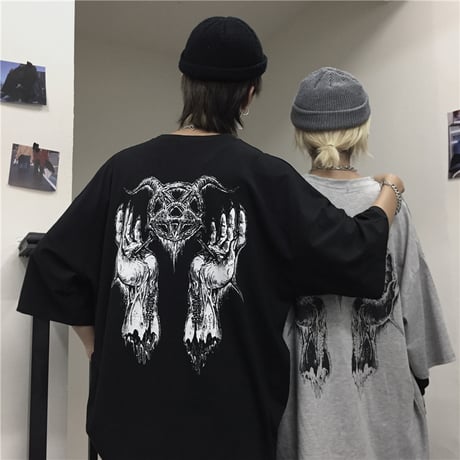 ユニセックス Tシャツ 半袖 メンズ レディース ダークホラー プリント オーバーサイズ 大きいサイズ ルーズ ストリート DTC-598850483866
