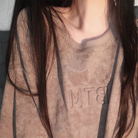 スエード調 tシャツ エンボス加工 半袖 オーバーサイズ クルーネック トップス ルーズ レトロ カジュアル ストリート系ファッション ストリート女子 DTCA-731161368125